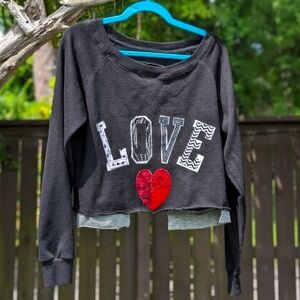 Breakfast with Matisse Women's Black 'LOVE' Cropped Sweatshirt with Red Heart